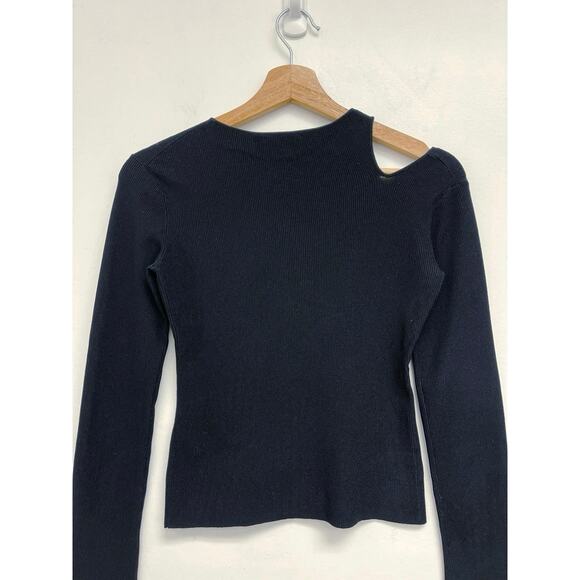 Helmut Lang Slash Asymmetric Cut Out Ribbed Knit Cropped Long Sleeve Tee Small - Picture 7 of 11